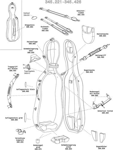 GEWA Celloetui Idea Evolution 4.9 Hochglanz Bodennagel mit Nieten