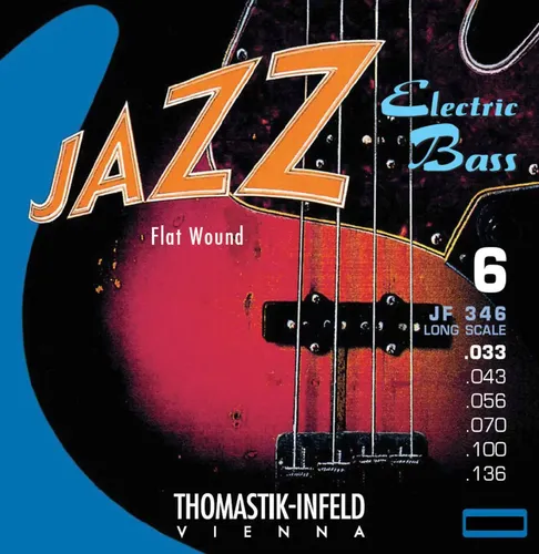 Thomastik Saiten für E-Bass Jazz Bass Flat Wound Jazz Bass Serie Nickel Flat Wound Roundcore Satz 6-str. long (JF346)