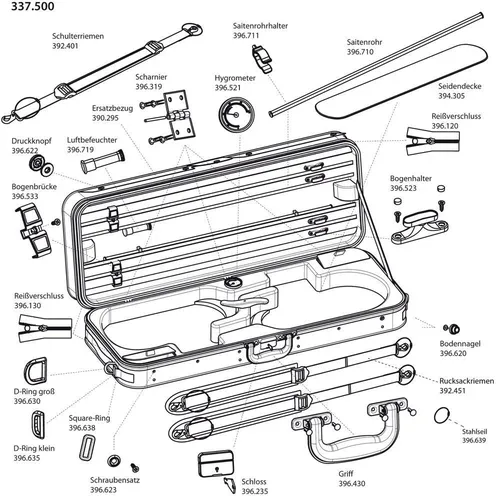 GEWA Rucksackriemen Violinform/Violin/Violakoffer Vergoldete Karabiner