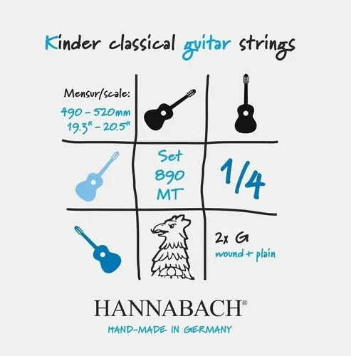 Hannabach Klassikgitarrensaiten Serie 890 1/4 Kindergitarre Mensur: 49-52cm G3w (8903MTW 1/4)